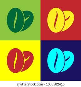 Color Coffee beans icon isolated on color backgrounds. Flat design. Vector Illustration