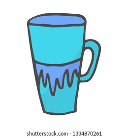 Color Coffee Cup Doodle. Vector illustration isolated on white background.