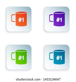 Color Coffee cup flat icon isolated on white background. Tea cup. Hot drink coffee. Set icons in colorful square buttons. Vector Illustration