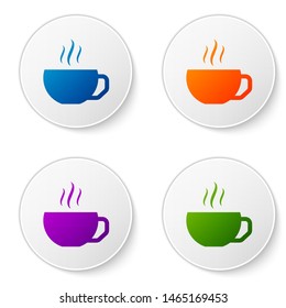 Color Coffee cup flat icon isolated on white background. Tea cup. Hot drink coffee. Set icons in circle buttons. Vector Illustration
