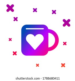 Color Coffee cup and heart icon isolated on white background. Couple coffee for lovers on Valentines Day. Gradient random dynamic shapes. Vector