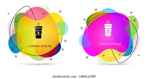 Color Coffee cup icon isolated on white background. Disposable coffee cup with hot coffee. Abstract banner with liquid shapes. Vector Illustration