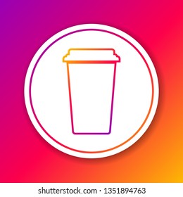 Color Coffee cup line icon isolated on color background. Disposable coffee cup with hot coffee. Circle white button. Vector Illustration