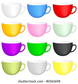 Color coffee cups on white background. Vector illustration.