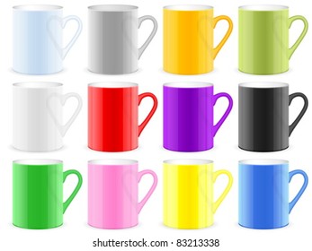 Color coffee cups on white background. Vector illustration.