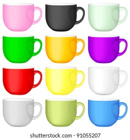 Color coffee cups on white background. Vector illustration.