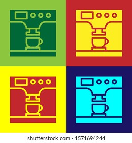 Color Coffee machine and coffee cup icon isolated on color background.  Vector Illustration