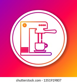 Color Coffee machine and coffee cup line icon isolated on color background. Circle white button. Vector Illustration