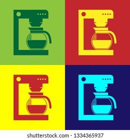 Color Coffee machine with glass pot icon isolated on color backgrounds. Flat design. Vector Illustration 