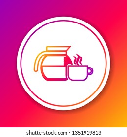 Color Coffee pot with cup line icon isolated on color background. Circle white button. Vector Illustration