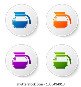 Color Coffee pot icon isolated on white background. Set color icon in circle buttons. Vector Illustration