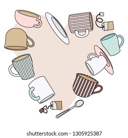 Color coffee or tea cups. Vector illustration.