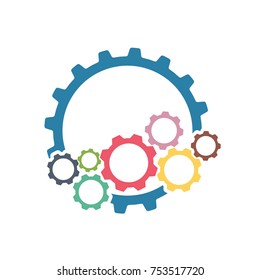 Color cogs gears set on light background