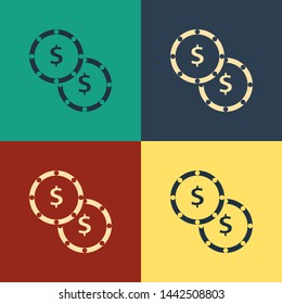 Color Coin money with dollar symbol icon isolated on color background. Banking currency sign. Cash symbol. Vintage style drawing. Vector Illustration