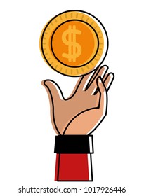 color coin with peso symbol and hand up