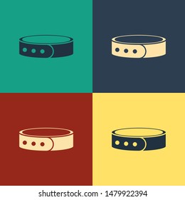 Color Collar with name tag icon isolated on color background. Simple supplies for domestic animal. Cat and dog care. Pet chains. Vintage style drawing. Vector Illustration