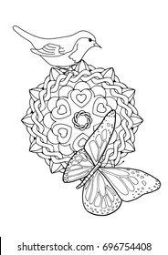 Color coloring page for adults kids - butterfly bird mandala