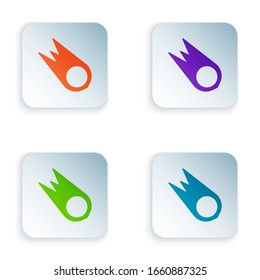 Color Comet falling down fast icon isolated on white background. Set colorful icons in square buttons. Vector Illustration