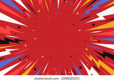 Color comic book background. Pop art modern creative and colorful halftone style on red background