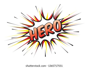 Color comic speech bubble and banner with text HERO. Vector Illustration and graphic elements.