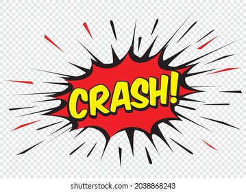 Color comic speech bubble and CRASH space on transparent background. Ballon and explosion. Vector Illustration and graphic elements.