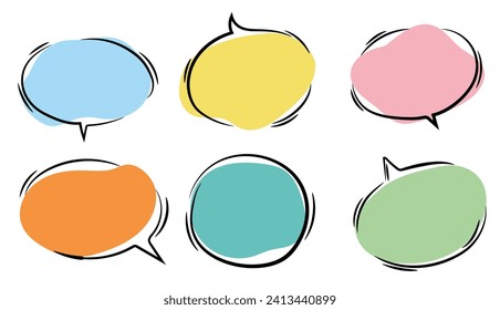 Color comic speech bubbles for design purposes. Highlighter marker frame. Vector doodle set.