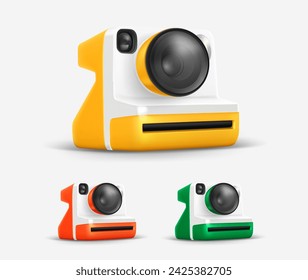 Color compact digital instant camera clipart. 3d vector objects isolated on white background