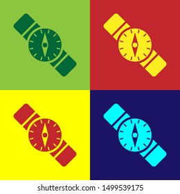 Color Compass icon isolated on color background. Windrose navigation symbol. Wind rose sign.  Vector Illustration