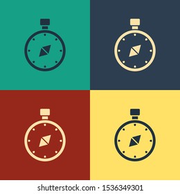Color Compass icon isolated on color background. Windrose navigation symbol. Wind rose sign. Vintage style drawing. Vector Illustration