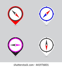 Color compasses flat icons set. Vector illustration.