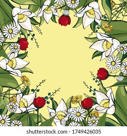 Color composition with hand-drawn flowers. Vector illustration