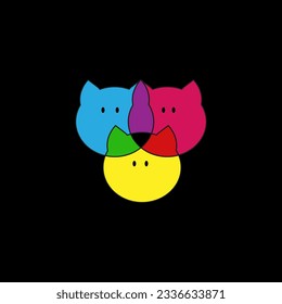 Regla de composición de color, mezcla de sellos azules, amarillos y rojos.Imprimir, logotipo de diseñador, gatos adorables y coloridos