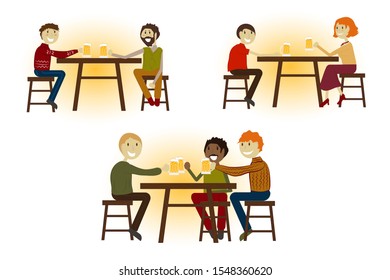 Color composition set with people and beer