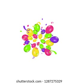 Color composition of vector realistic balloons and Colorful confetti burstisolated on white background. Balloons isolated. For Birthday greeting cards or other designs