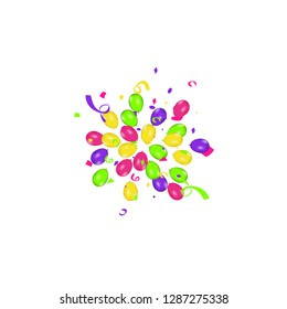 Color composition of vector realistic balloons and Colorful confetti burstisolated on white background. Balloons isolated. For Birthday greeting cards or other designs
