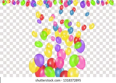 Color composition of vector realistic balloons isolated on transparent background. Balloons isolated. For Birthday greeting cards or other designs