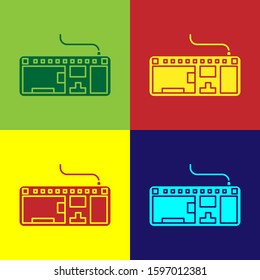 Color Computer keyboard icon isolated on color background. PC component sign.  Vector Illustration