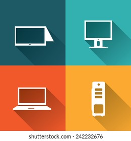 Color computer media icons in minimal style