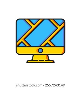 Color Computer monitor and folded map with location marker icon isolated on white background. Flat filled outline style with shadow. Vector
