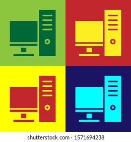 Color Computer monitor icon isolated on color background. PC component sign.  Vector Illustration
