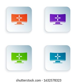 Color Computer monitor icon isolated on white background. PC component sign. Set icons in square buttons. Vector Illustration