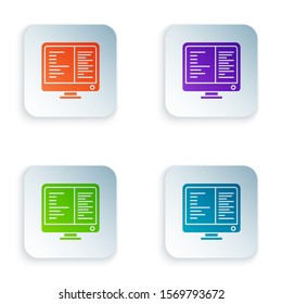 Color Computer monitor screen icon isolated on white background. Electronic device. Front view. Set icons in square buttons. Vector Illustration