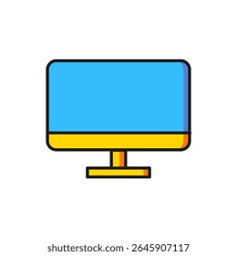 Color Computer monitor screen icon isolated on white background. Electronic device. Front view. Flat filled outline style with shadow. Vector