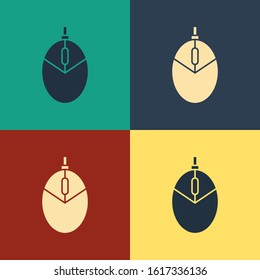 Color Computer mouse gaming icon isolated on color background. Optical with wheel symbol. Vintage style drawing. Vector Illustration