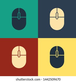 Color Computer mouse icon isolated on color background. Optical with wheel symbol. Vintage style drawing. Vector Illustration