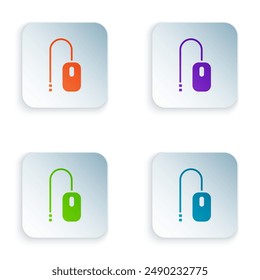 Color Computer mouse icon isolated on white background. Optical with wheel symbol. Set colorful icons in square buttons. Vector Illustration