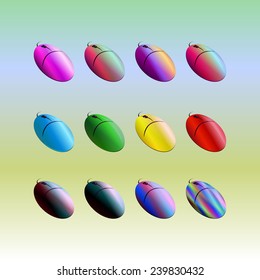 Color computer mouse on a colorful background. Vector illustration