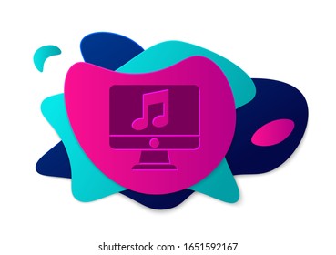 Equipo de color con símbolo de nota musical en el icono de pantalla aislado en fondo blanco. Pancarta abstracta con formas líquidas.  Ilustración vectorial