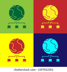Color Computer network icon isolated on color background. Online gaming. Laptop network. Internet connection.  Vector Illustration