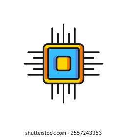 Color Computer processor with microcircuits CPU icon isolated on white background. Chip or cpu with circuit board. Micro processor. Flat filled outline style with shadow. Vector